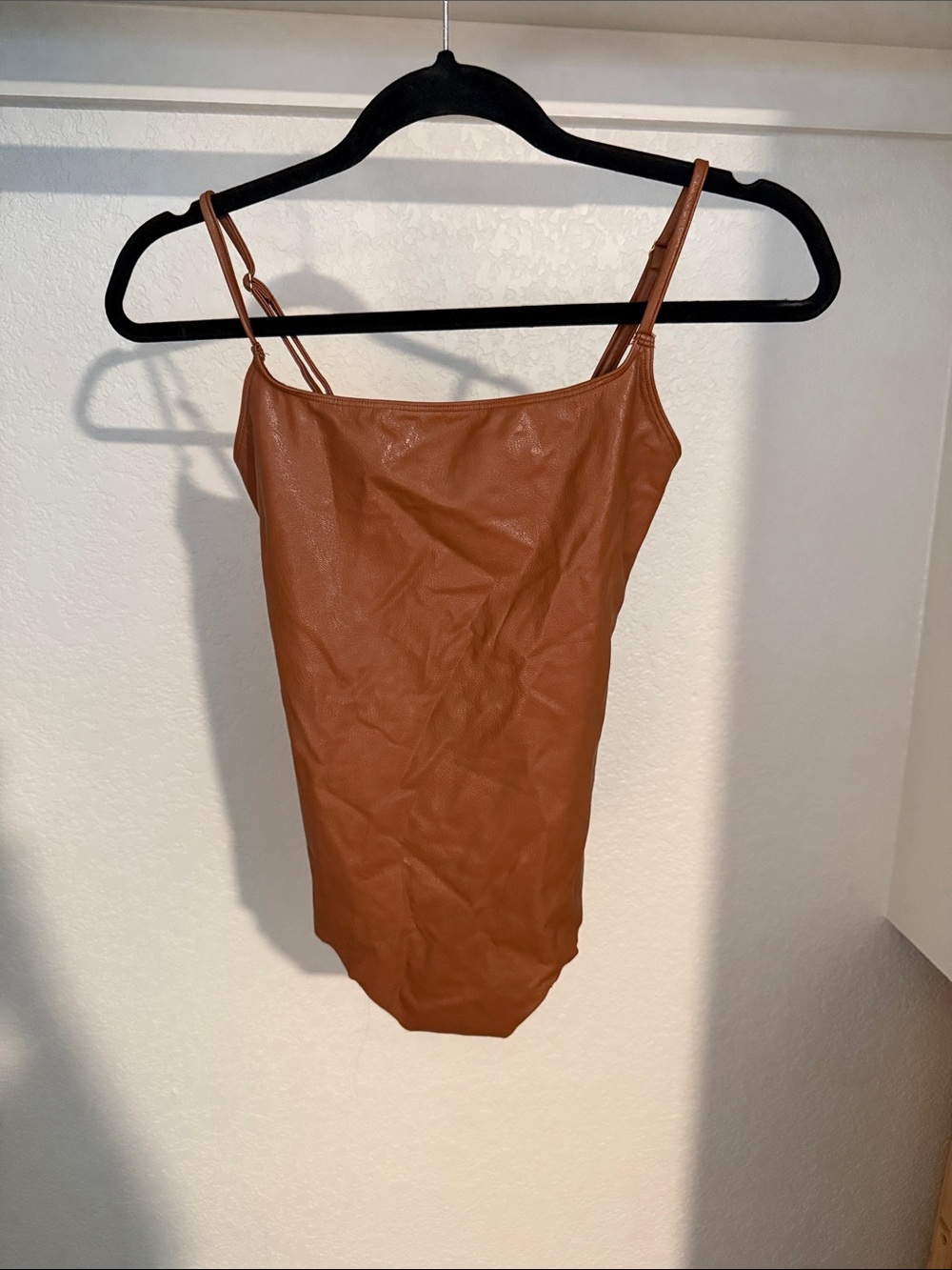 Commando Brown Faux-Leather Slim Strap Bodysuit